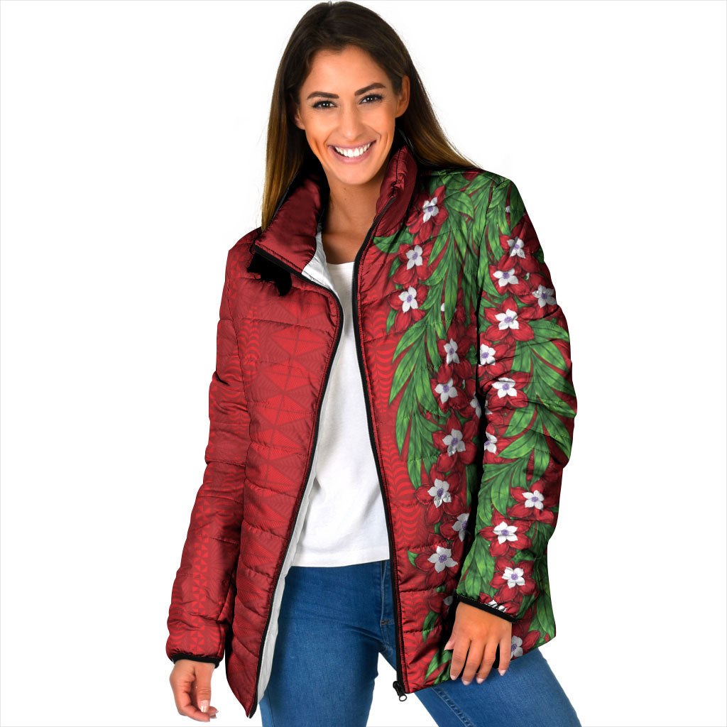 Tonga Language Week Padded Jacket Heilala Floral Red