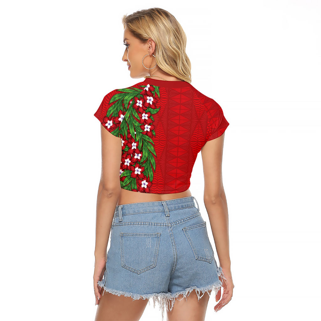Tonga Language Week Raglan Cropped T Shirt Heilala Floral Red