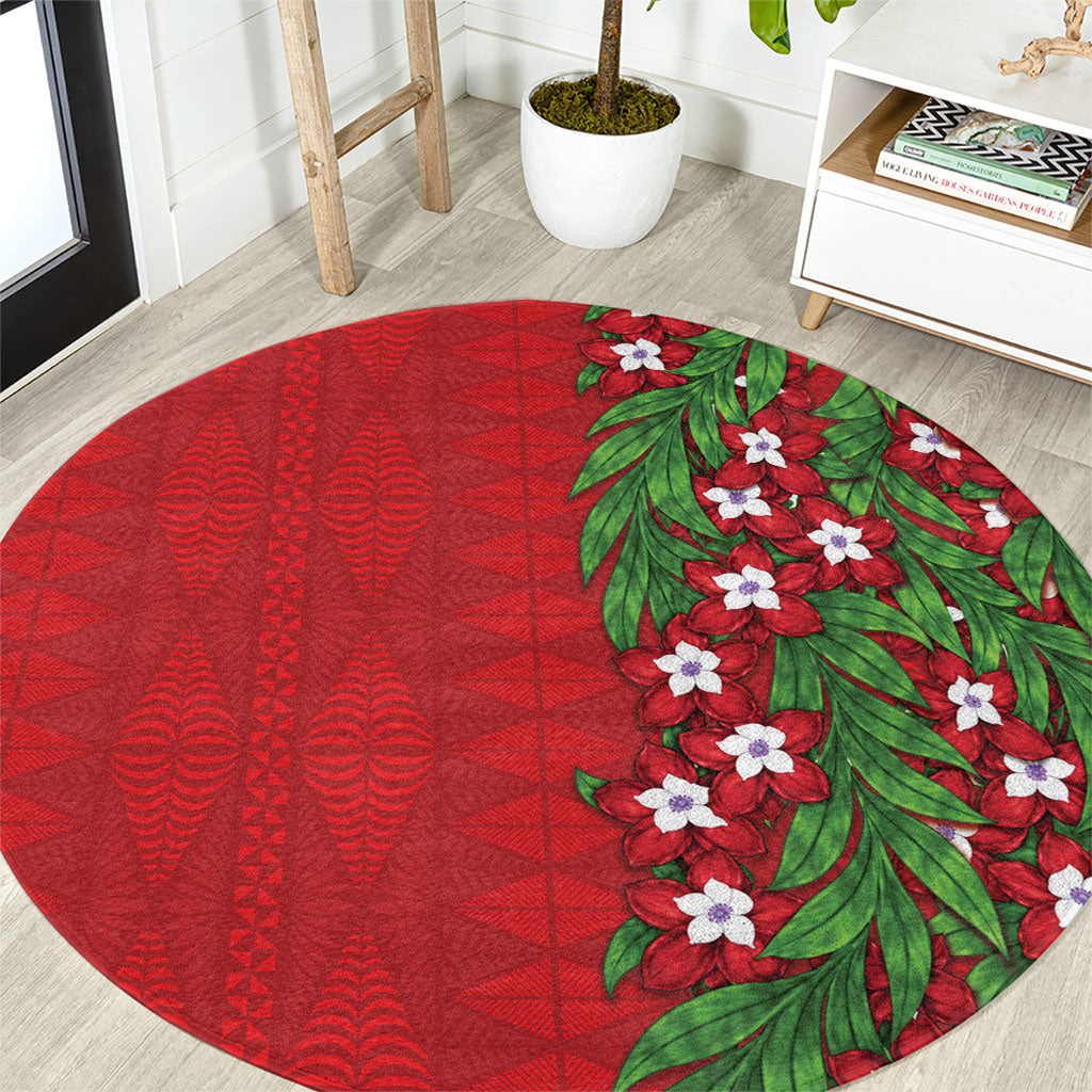 Tonga Language Week Round Carpet Heilala Floral Red