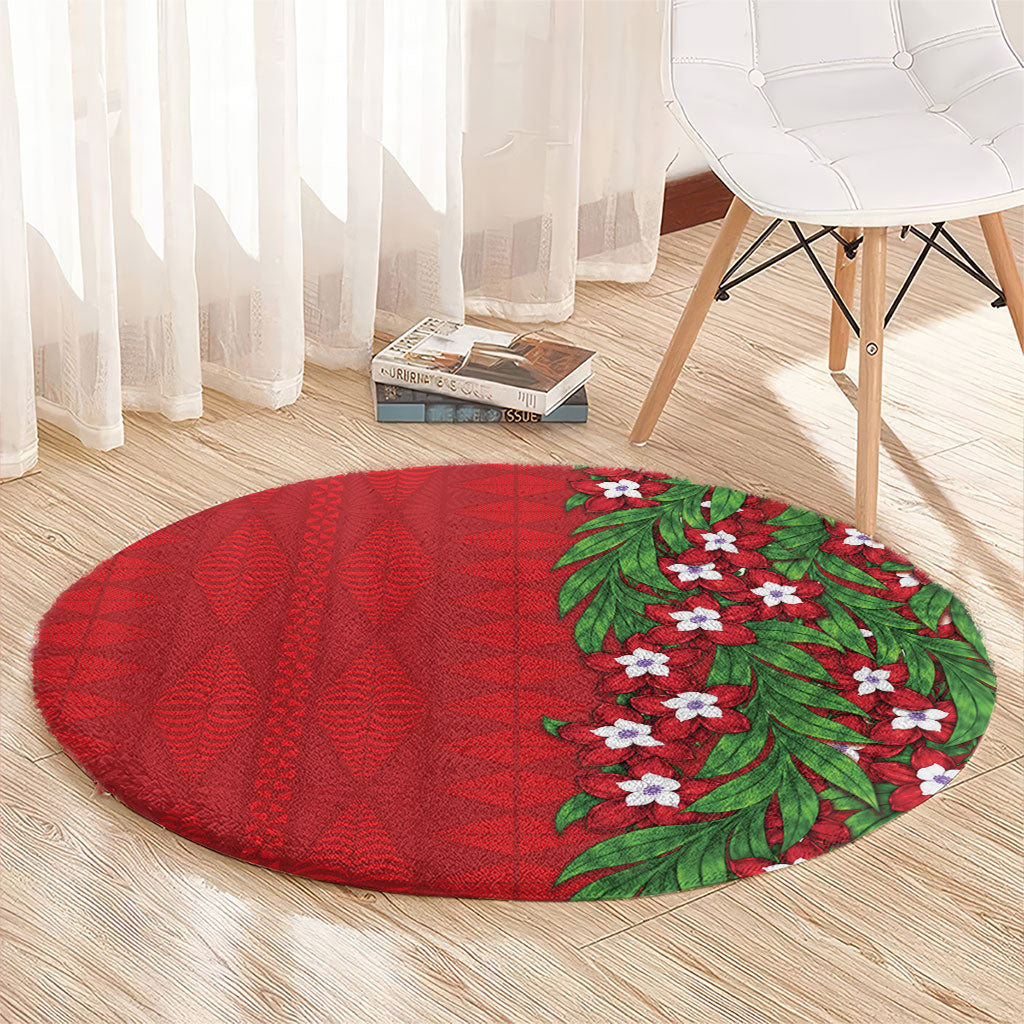 Tonga Language Week Round Carpet Heilala Floral Red