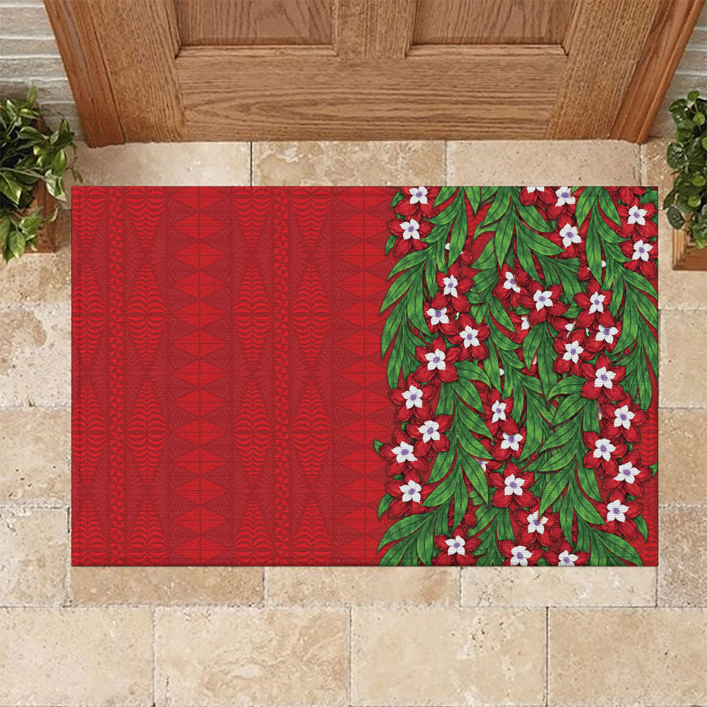 Tonga Language Week Rubber Doormat Heilala Floral Red