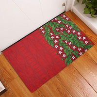 Tonga Language Week Rubber Doormat Heilala Floral Red