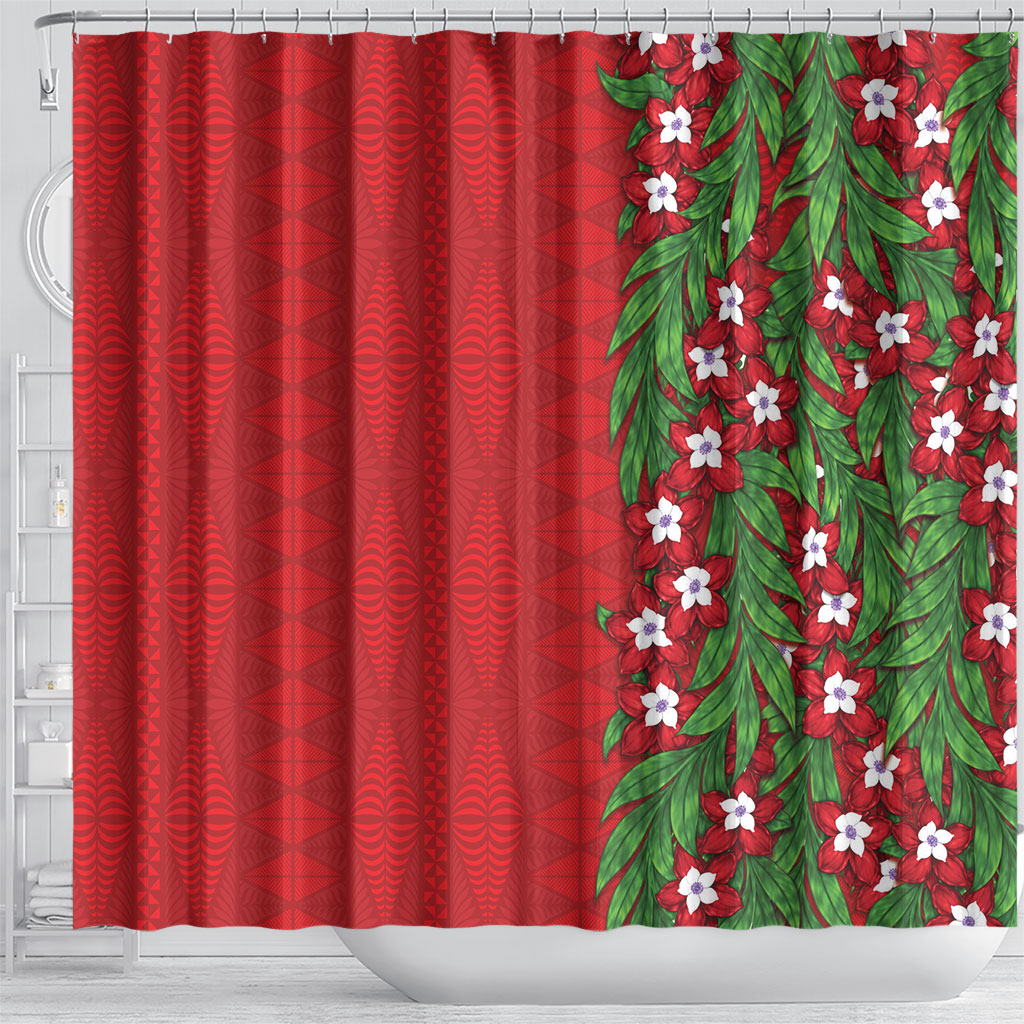 Tonga Language Week Shower Curtain Heilala Floral Red
