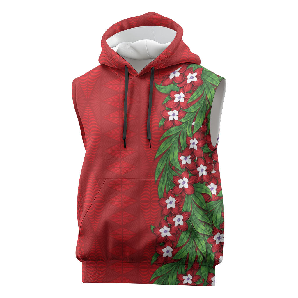 Tonga Language Week Sleeveless Hoodie Heilala Floral Red