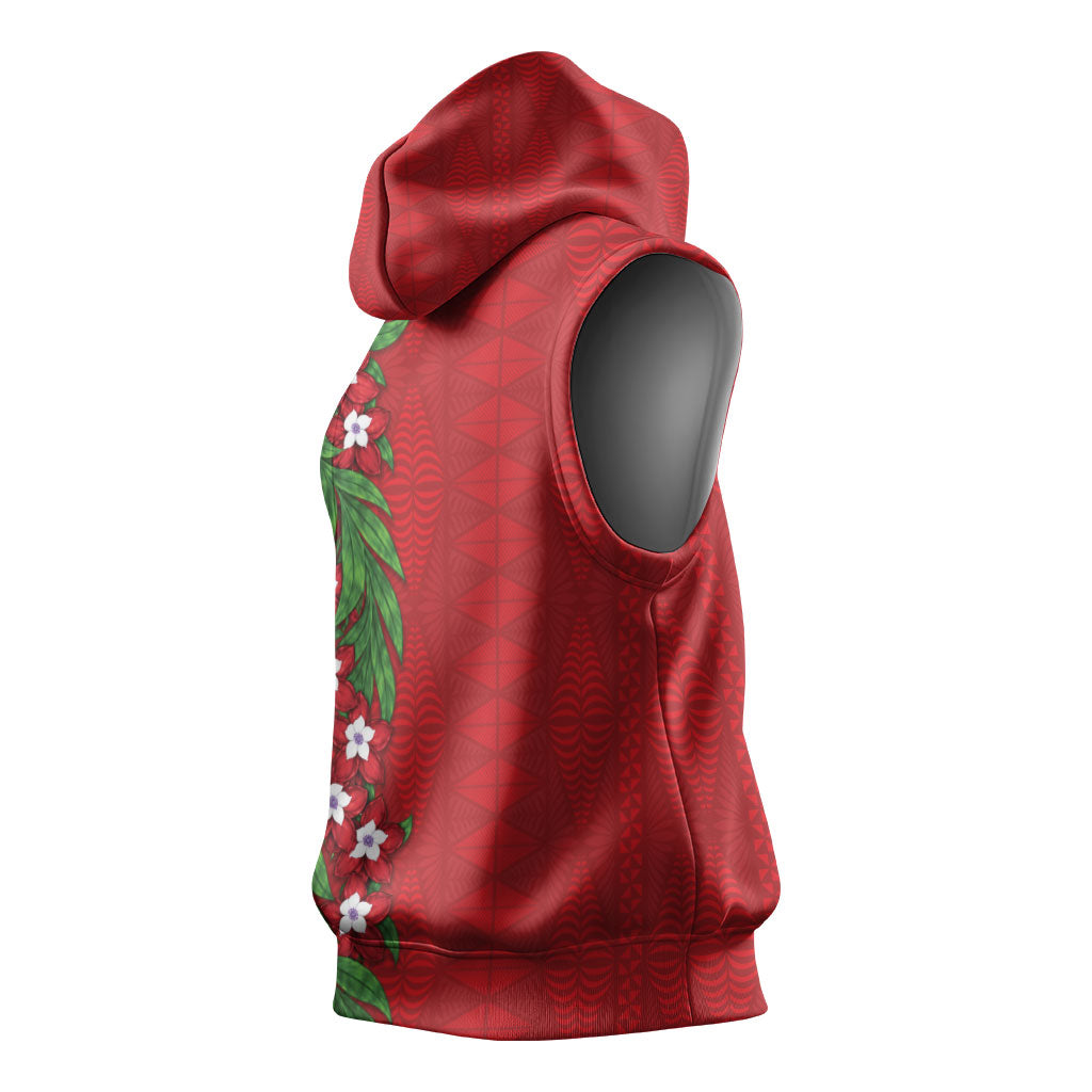 Tonga Language Week Sleeveless Hoodie Heilala Floral Red