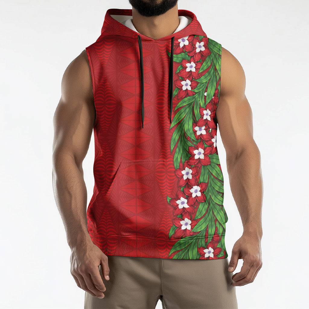 Tonga Language Week Sleeveless Hoodie Heilala Floral Red