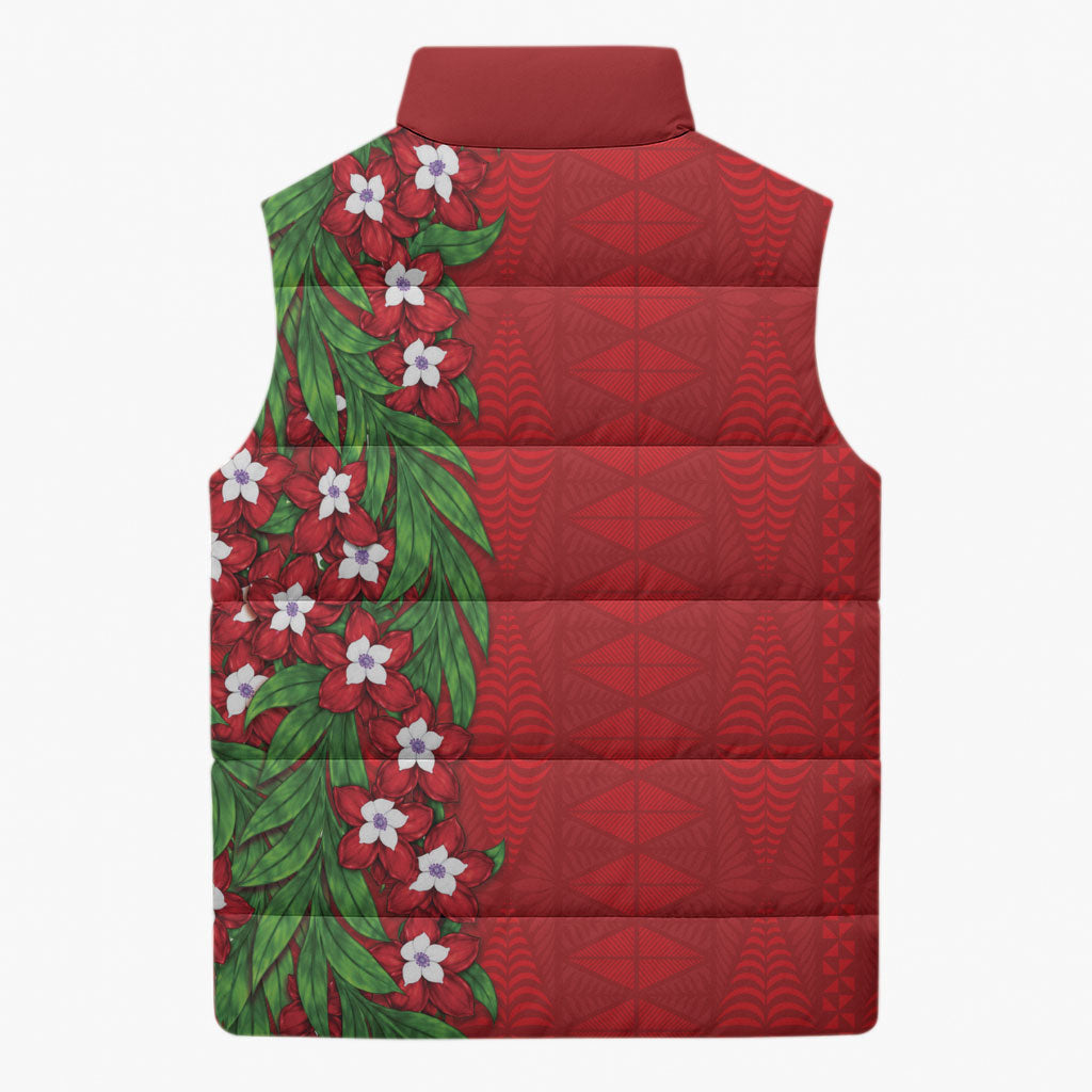 Tonga Language Week Sleeveless Puffer Jacket Heilala Floral Red