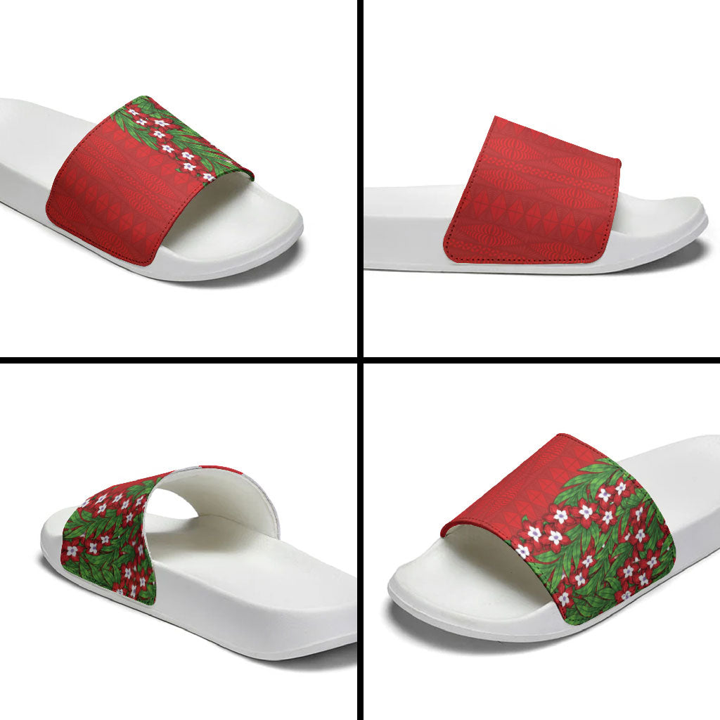 Tonga Language Week Slide Sandals Heilala Floral Red