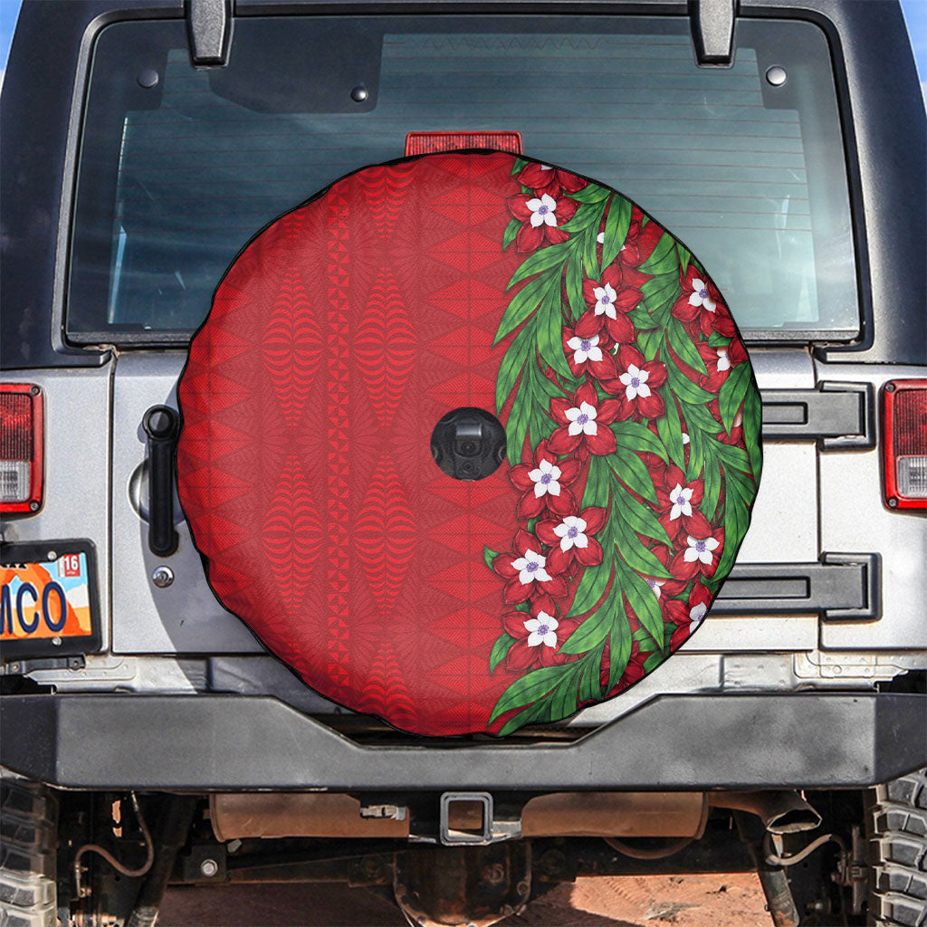 Tonga Language Week Spare Tire Cover Heilala Floral Red