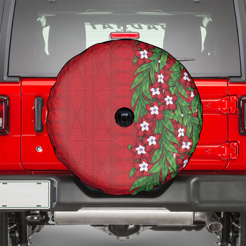 Tonga Language Week Spare Tire Cover Heilala Floral Red