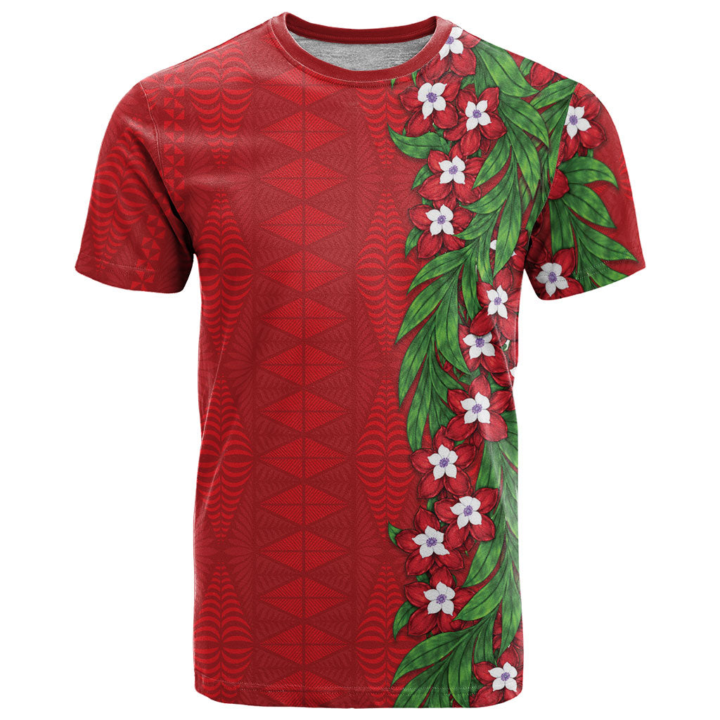 Tonga Language Week T Shirt Heilala Floral Red