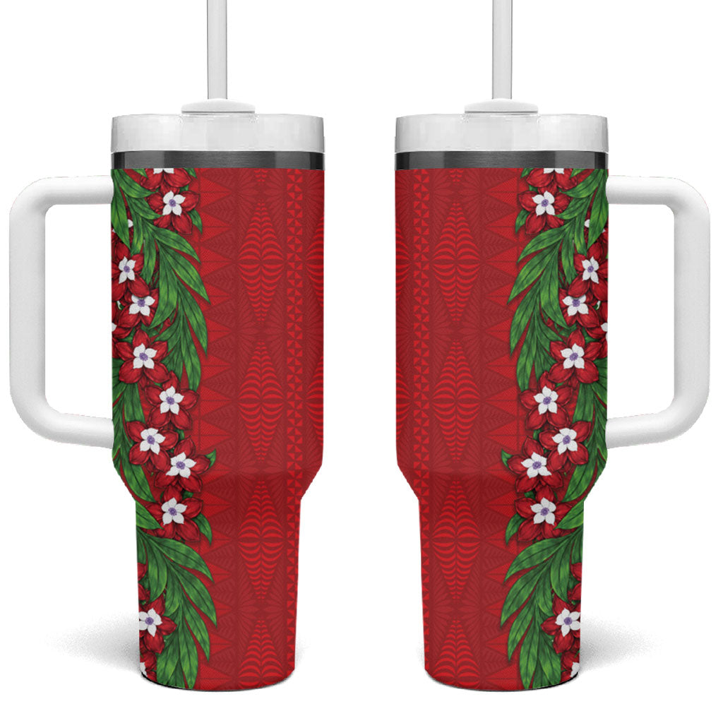 Tonga Language Week Tumbler With Handle Heilala Floral Red