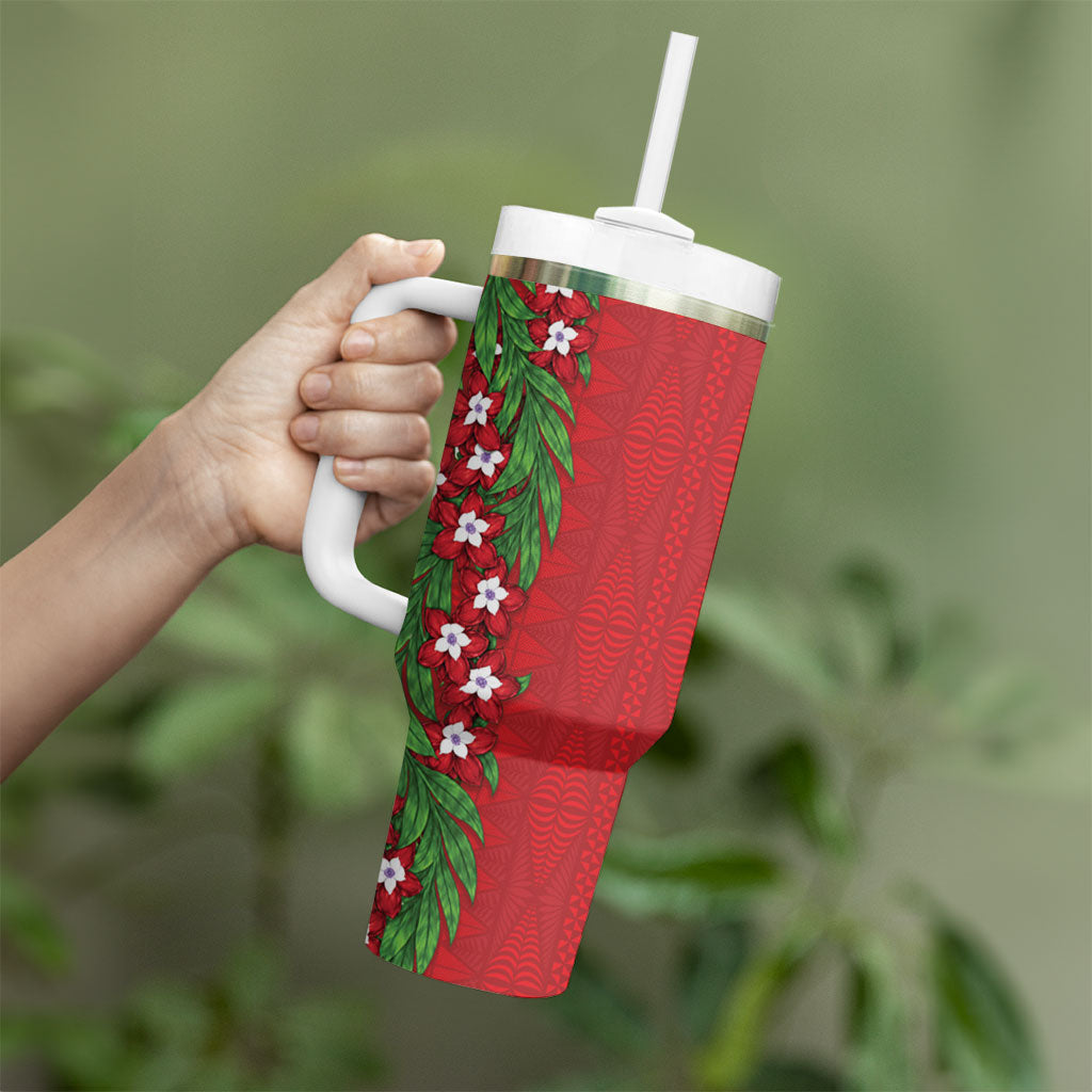 Tonga Language Week Tumbler With Handle Heilala Floral Red