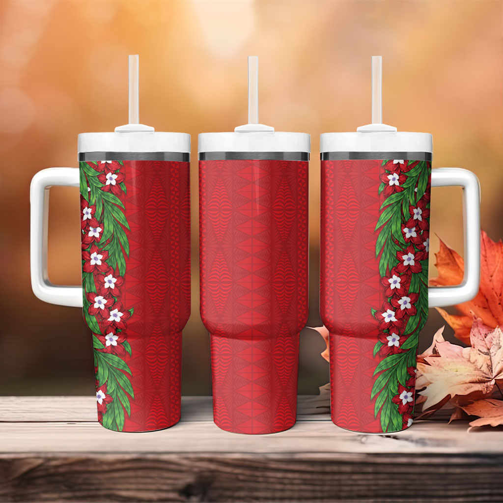 Tonga Language Week Tumbler With Handle Heilala Floral Red