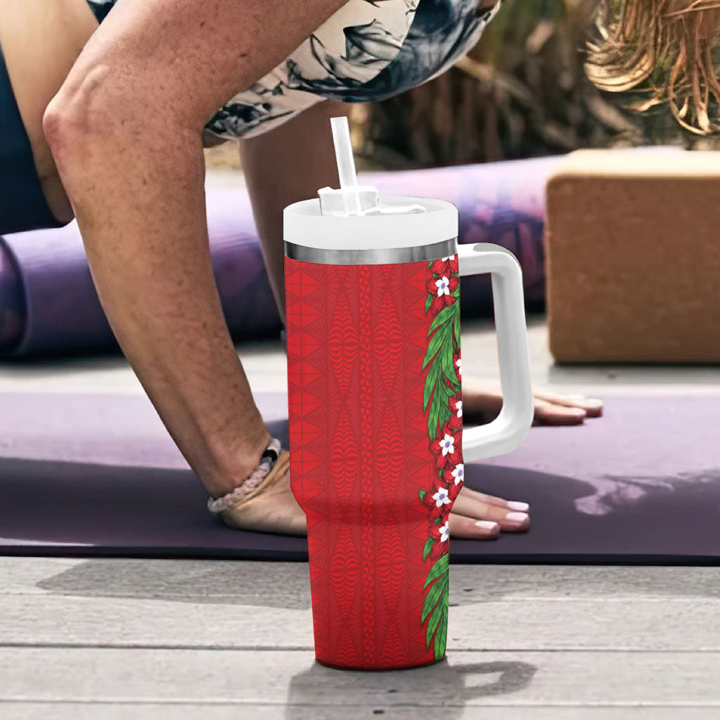 Tonga Language Week Tumbler With Handle Heilala Floral Red