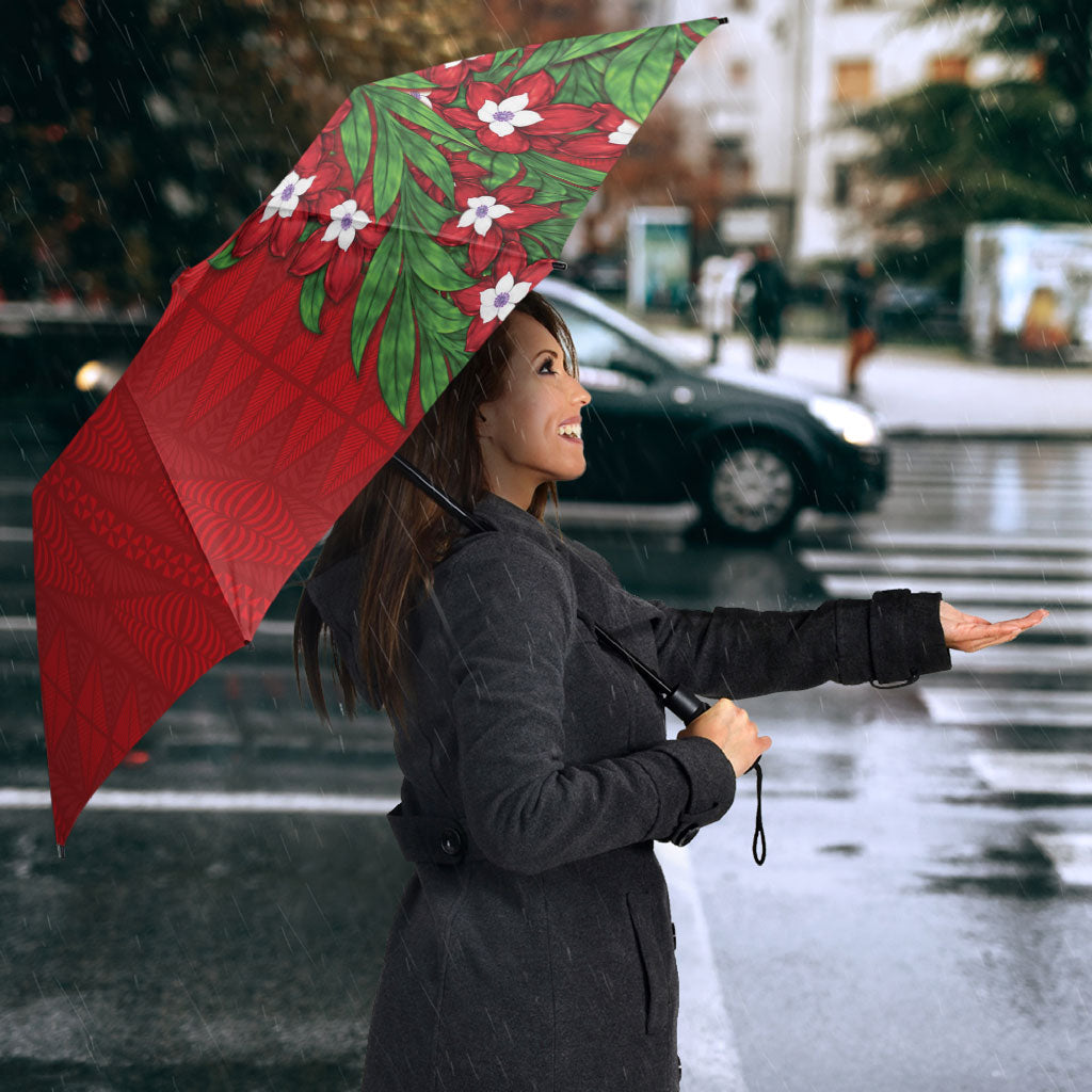 Tonga Language Week Umbrella Heilala Floral Red