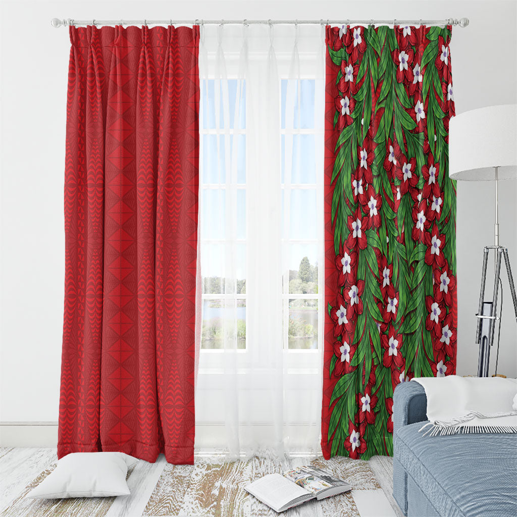 Tonga Language Week Window Curtain Heilala Floral Red