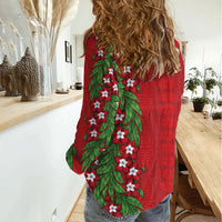Tonga Language Week Women Casual Shirt Heilala Floral Red