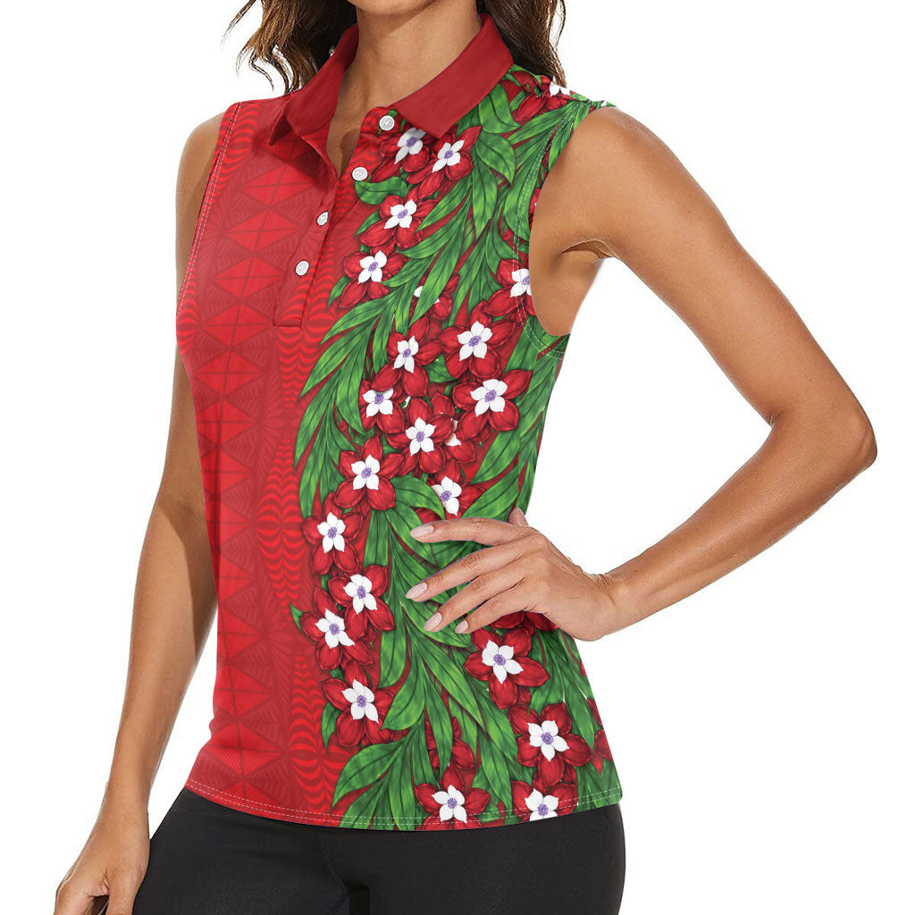 Tonga Language Week Women Sleeveless Polo Shirt Heilala Floral Red
