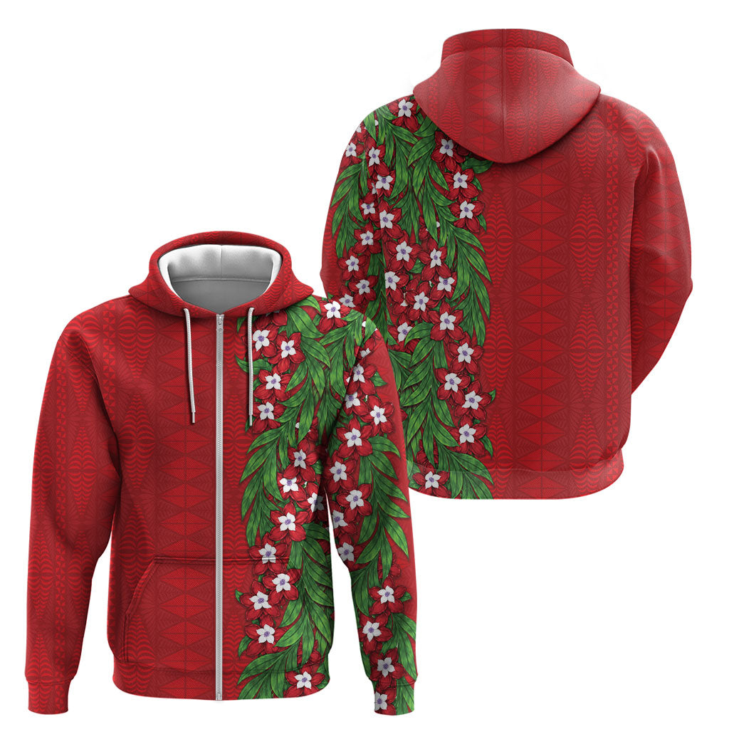 Tonga Language Week Zip Hoodie Heilala Floral Red