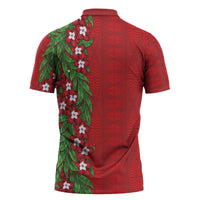 Tonga Language Week Zipper Polo Shirt Heilala Floral Red