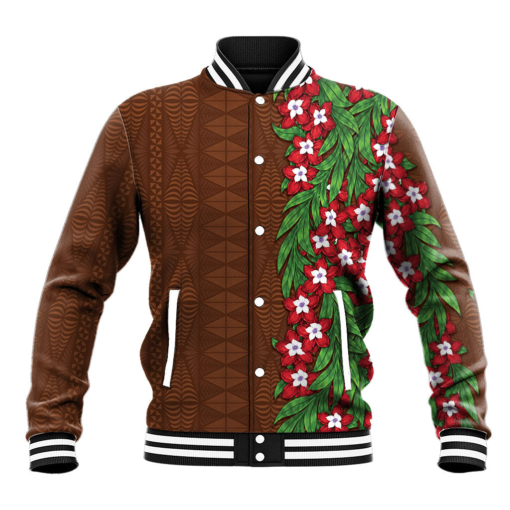 Tonga Language Week Baseball Jacket Heilala Floral Brown