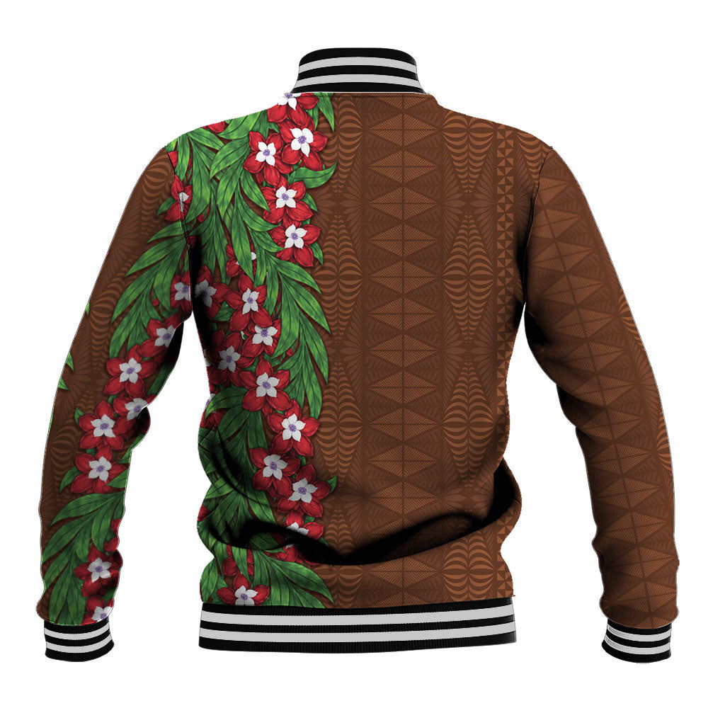 Tonga Language Week Baseball Jacket Heilala Floral Brown