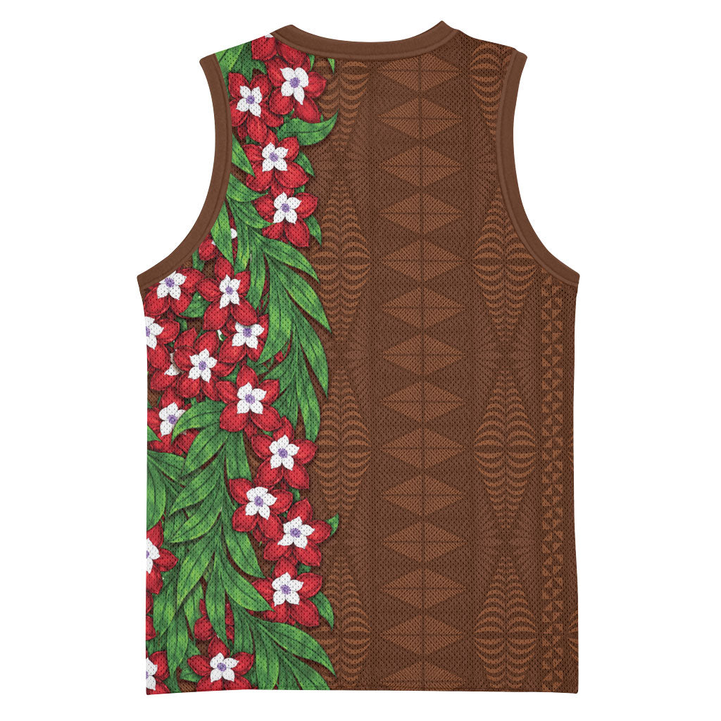 Tonga Language Week Basketball Jersey Heilala Floral Brown
