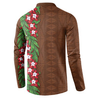 Tonga Language Week Button Sweatshirt Heilala Floral Brown