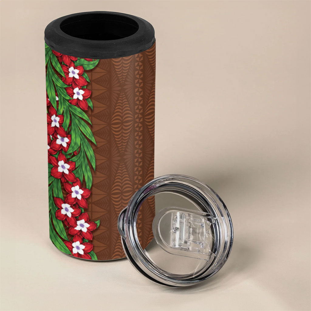 Tonga Language Week 4 in 1 Can Cooler Tumbler Heilala Floral Brown
