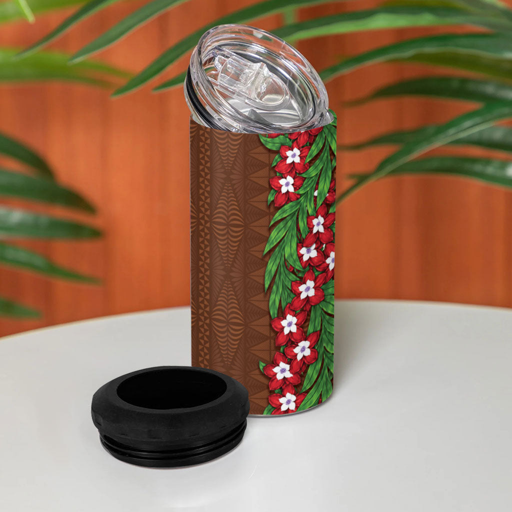 Tonga Language Week 4 in 1 Can Cooler Tumbler Heilala Floral Brown