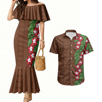 Tonga Language Week Couples Matching Mermaid Dress and Hawaiian Shirt Heilala Floral Brown