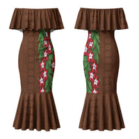Tonga Language Week Couples Matching Mermaid Dress and Hawaiian Shirt Heilala Floral Brown