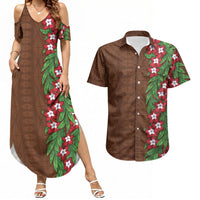 Tonga Language Week Couples Matching Summer Maxi Dress and Hawaiian Shirt Heilala Floral Brown