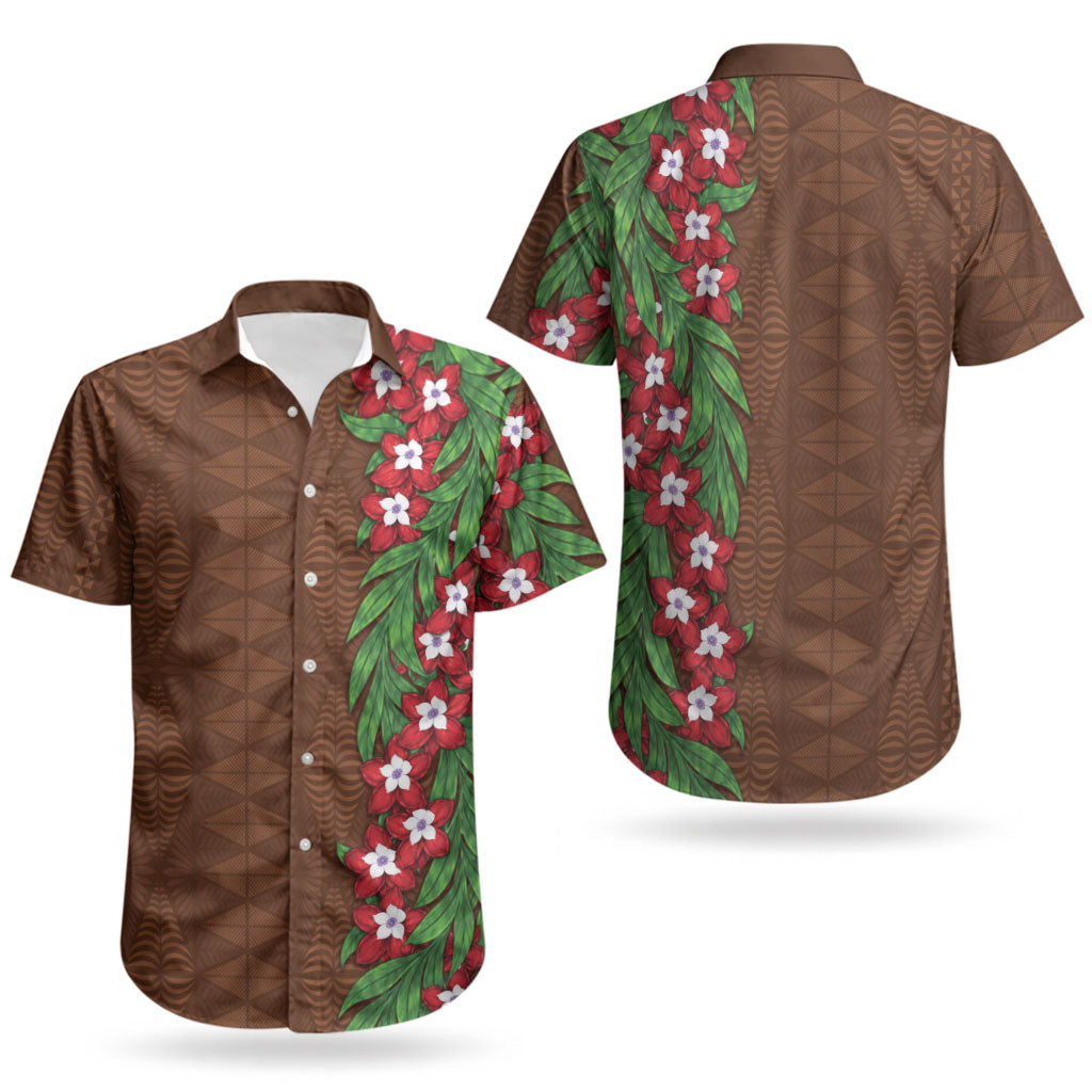 Tonga Language Week Couples Matching Tank Maxi Dress and Hawaiian Shirt Heilala Floral Brown