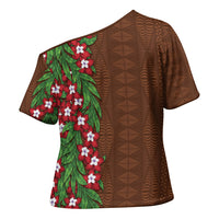 Tonga Language Week Cross Shoulder Shirt Heilala Floral Brown