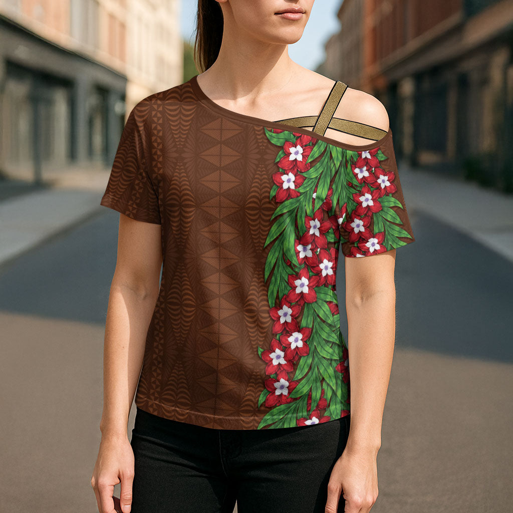 Tonga Language Week Cross Shoulder Shirt Heilala Floral Brown