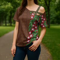 Tonga Language Week Cross Shoulder Shirt Heilala Floral Brown