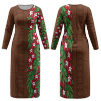 Tonga Language Week Family Matching Long Sleeve Bodycon Dress and Hawaiian Shirt Heilala Floral Brown