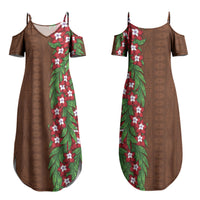 Tonga Language Week Family Matching Summer Maxi Dress and Hawaiian Shirt Heilala Floral Brown