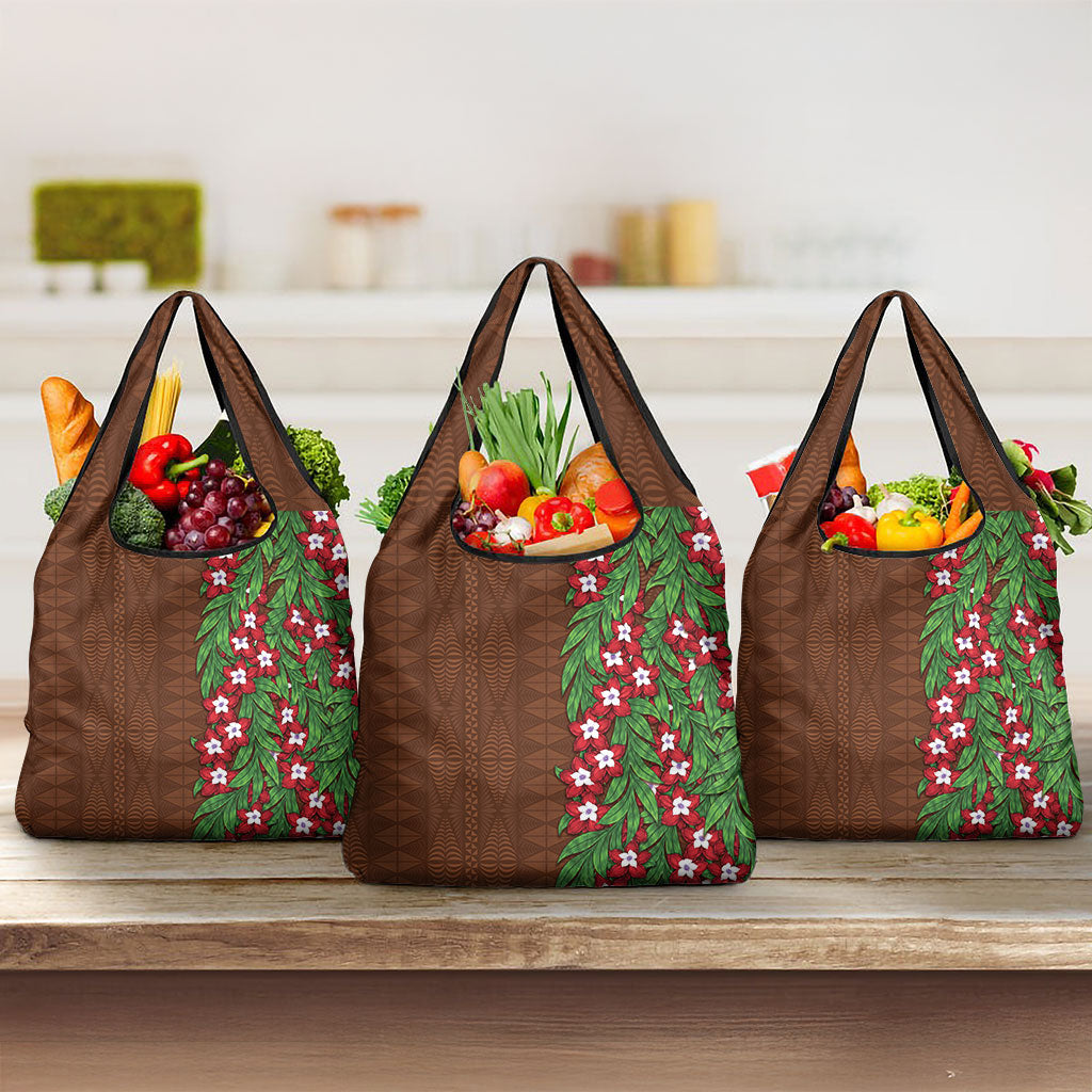 Tonga Language Week Grocery Bag Heilala Floral Brown