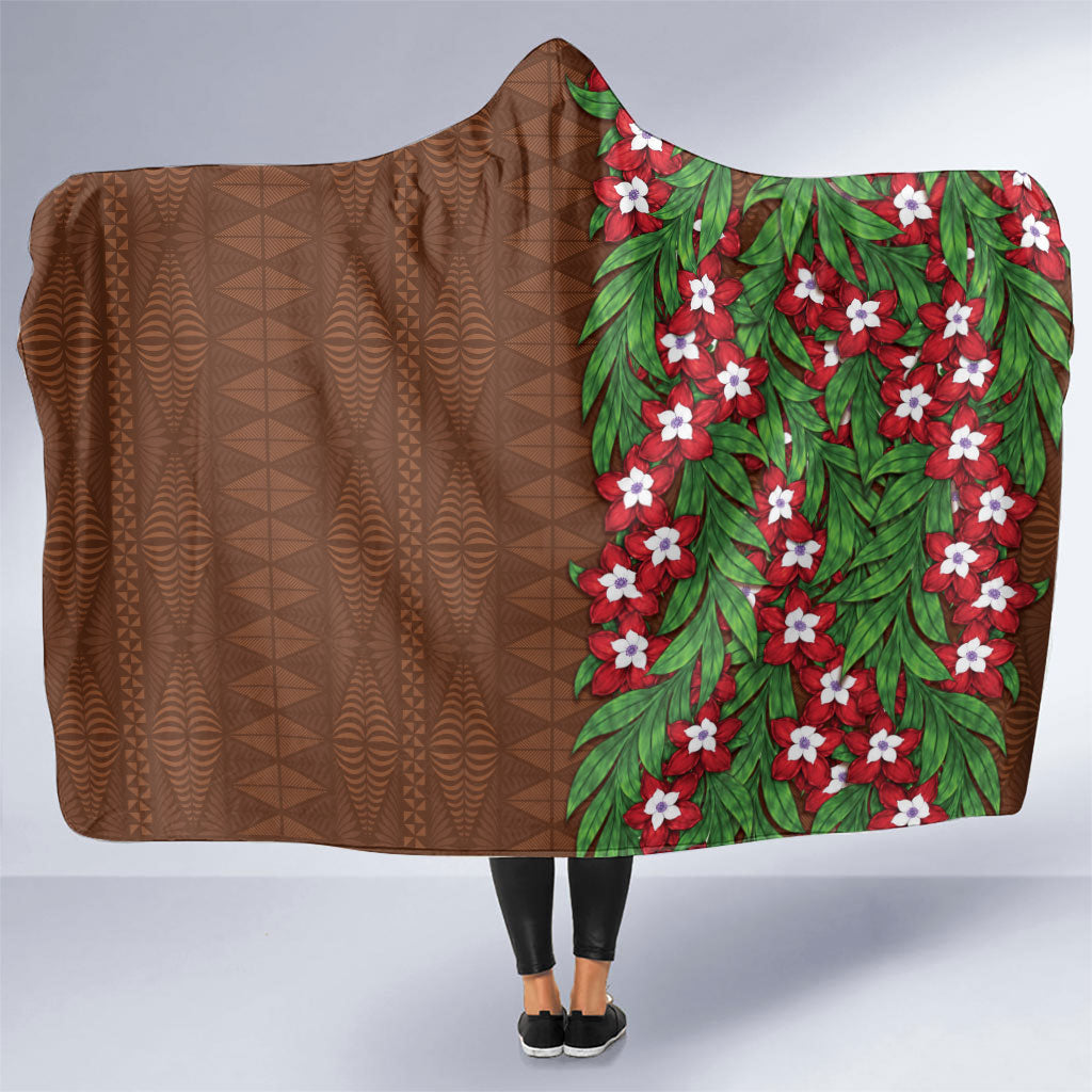 Tonga Language Week Hooded Blanket Heilala Floral Brown