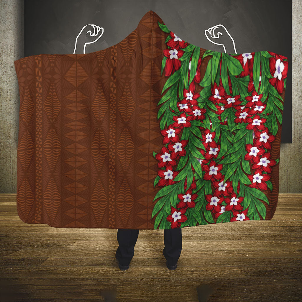 Tonga Language Week Hooded Blanket Heilala Floral Brown