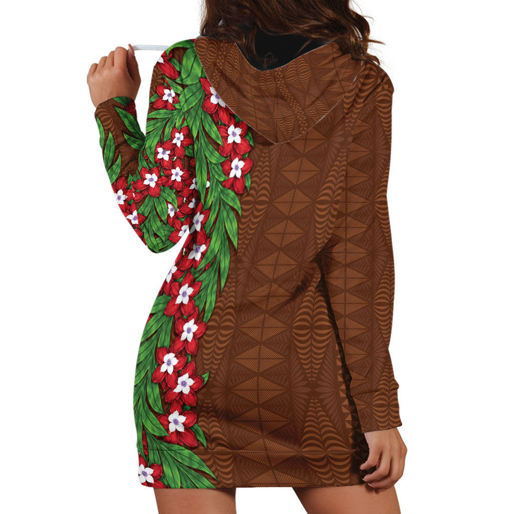 Tonga Language Week Hoodie Dress Heilala Floral Brown