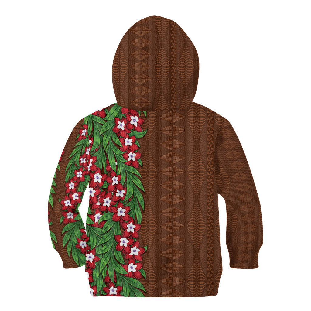 Tonga Language Week Kid Hoodie Heilala Floral Brown