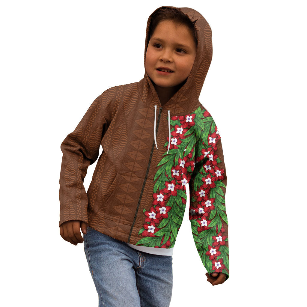 Tonga Language Week Kid Hoodie Heilala Floral Brown