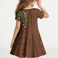 Tonga Language Week Kid Short Sleeve Dress Heilala Floral Brown