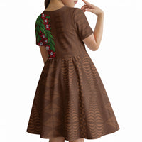 Tonga Language Week Kid Short Sleeve Dress Heilala Floral Brown