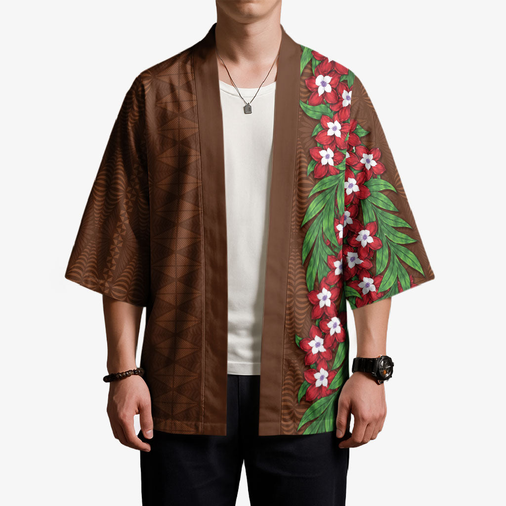 Tonga Language Week Kimono Heilala Floral Brown