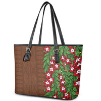 Tonga Language Week Leather Tote Bag Heilala Floral Brown